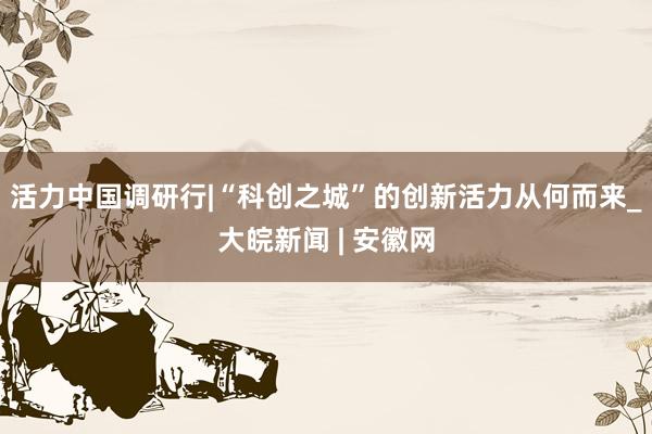 活力中国调研行|“科创之城”的创新活力从何而来_大皖新闻 | 安徽网