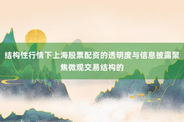 结构性行情下上海股票配资的透明度与信息披露聚焦微观交易结构的