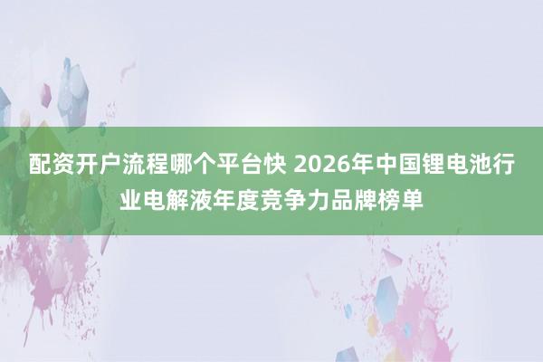 配资开户流程哪个平台快 2026年中国锂电池行业电解液年度竞争力品牌榜单